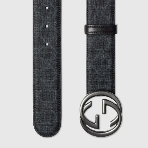 GG belt with Interlocking G buckle in black Supreme canvas - Image 3