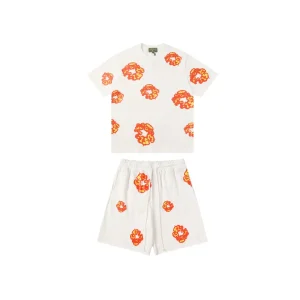 DT Set White & Orange Tee & Shorts - 142 - dt0000142