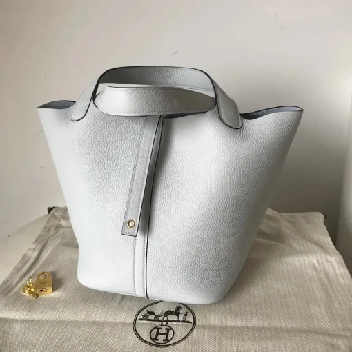 HM White Clemence Picotin Lock Bag  - 12- hm0000012 - Image 4