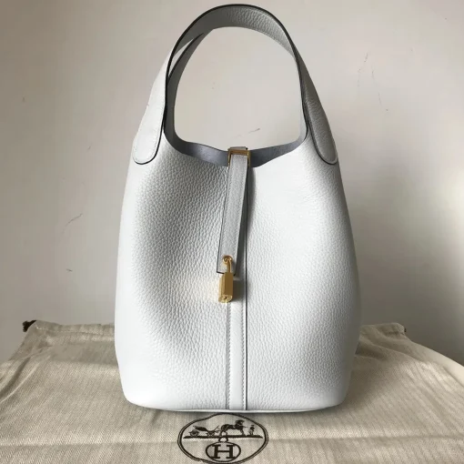 HM White Clemence Picotin Lock Bag  - 12- hm0000012 - Image 6