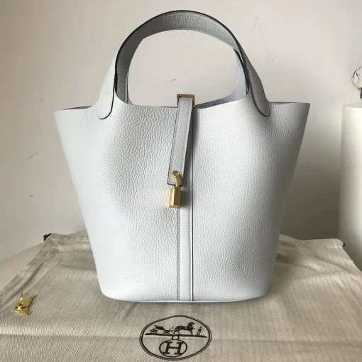 HM White Clemence Picotin Lock Bag  - 12- hm0000012 - Image 3