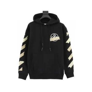 OW Diagonal Tape Arrows Hoodie in Black - 347 - owf0000347