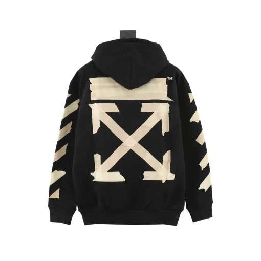 OW Diagonal Tape Arrows Hoodie in Black - 347 - owf0000347