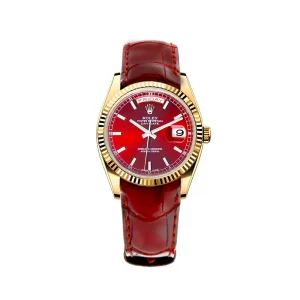 RL Day-Date 33 118139 Gold Burgundy Leather Strap Custom - RL0014