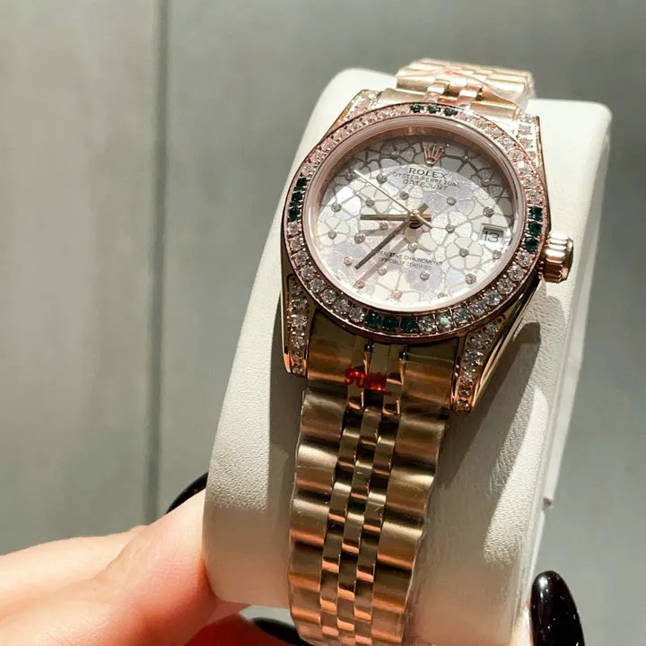 RL Datejust 31 278285RBR Everose Gold Dark Green Diamond 5-Leaf Custom - RL0022 - Image 2