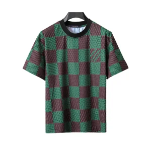 LOV Jacquard Damier T-Shirt in Green Brown - lov0000773