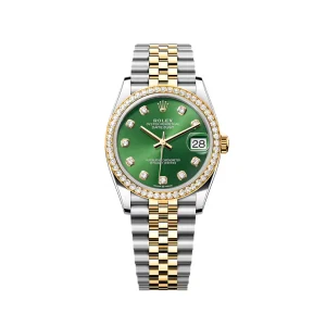 RL Datejust 36 126283 Gold Green Dial Diamond Jubilee Bracelet Custom - RL0035