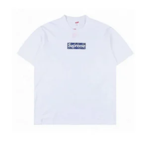 SUP Box Logo Zebra Blue Print T-Shirt in White - 515 - spm0000515