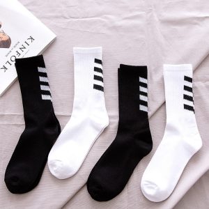 INS Cotton Black White Stripe Crew Men Socks