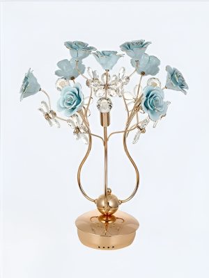 Luxurious Blue Rose Ceramic Table Lamp