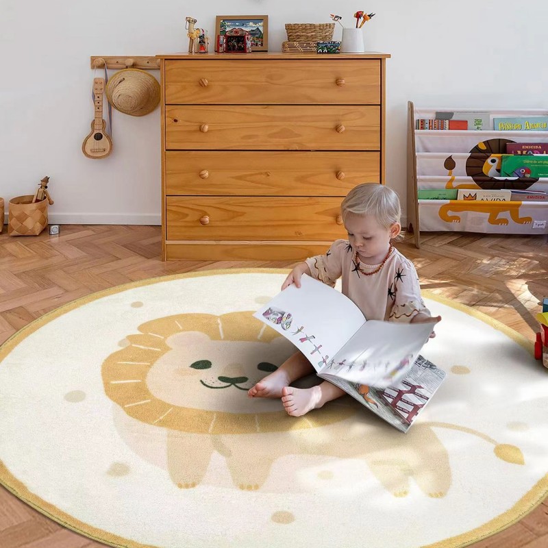 Cute Lion Round Fluffy Rug, Non-slip Rugs