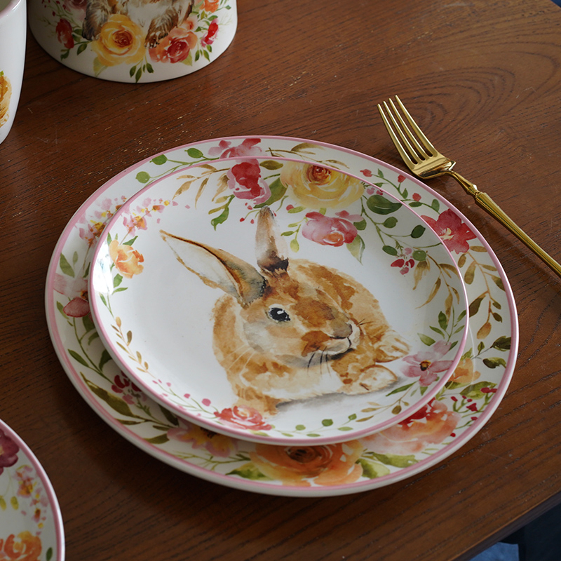 European Flower Cute Rabbit Pastoral Dessert Plate - Image 2