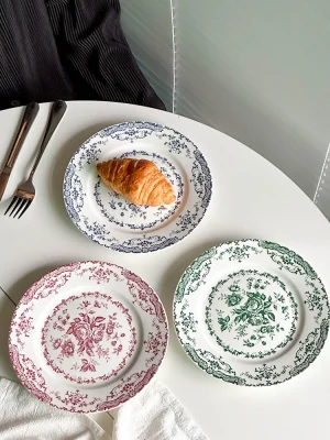 French Vintage Rose Ceramic Plate Ins Afternoon Tea