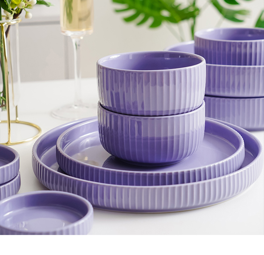 4PCS Nordic Style Ceramic Purple Kitchen Dinnerware Set - Image 2