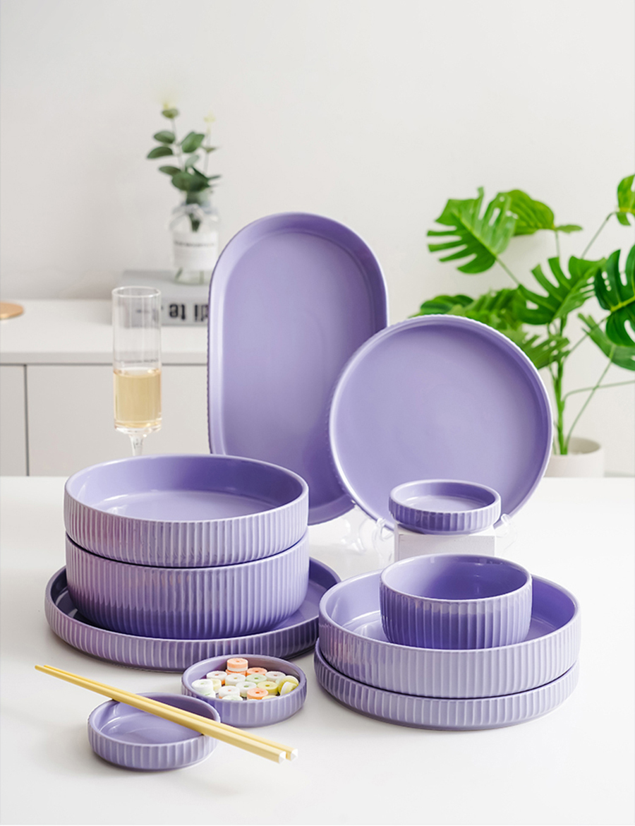 4PCS Nordic Style Ceramic Purple Kitchen Dinnerware Set - Image 3