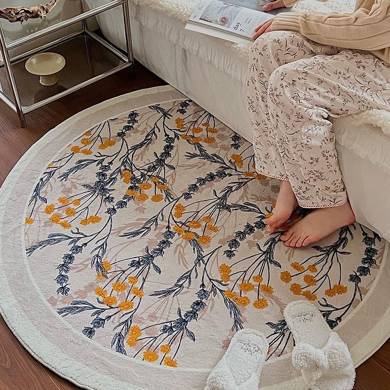 Floral Round Fluffy Rugs For Aesthetic Home Decor - Image 3