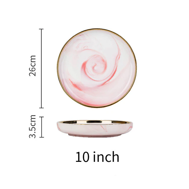 3PCS Pink Marble Glazes Ceramic Plate Bowl Set Dinnerware Set - Image 7