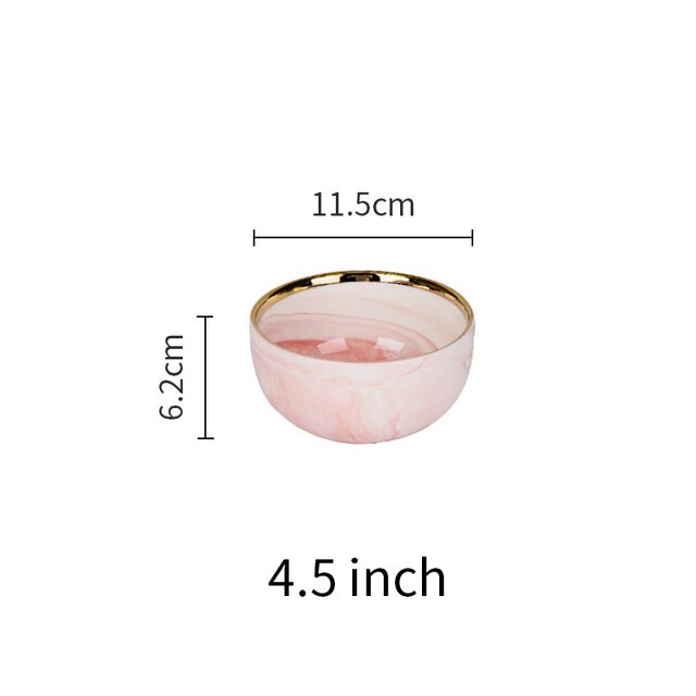 3PCS Pink Marble Glazes Ceramic Plate Bowl Set Dinnerware Set - Image 5