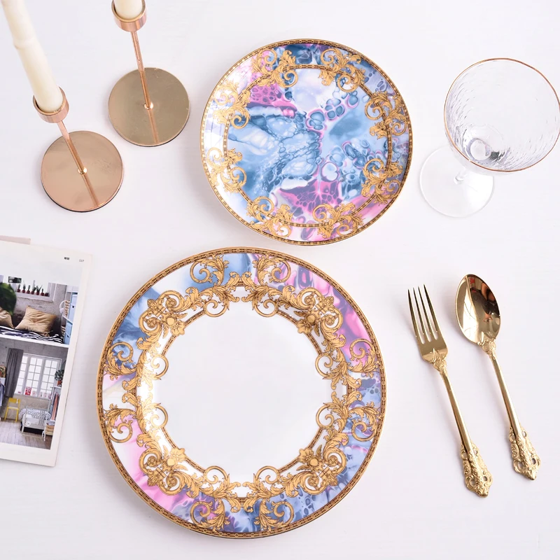 Western Dinner Plate 10inch And 8inch Steak Flat Tray Bone China Dinnerware Set