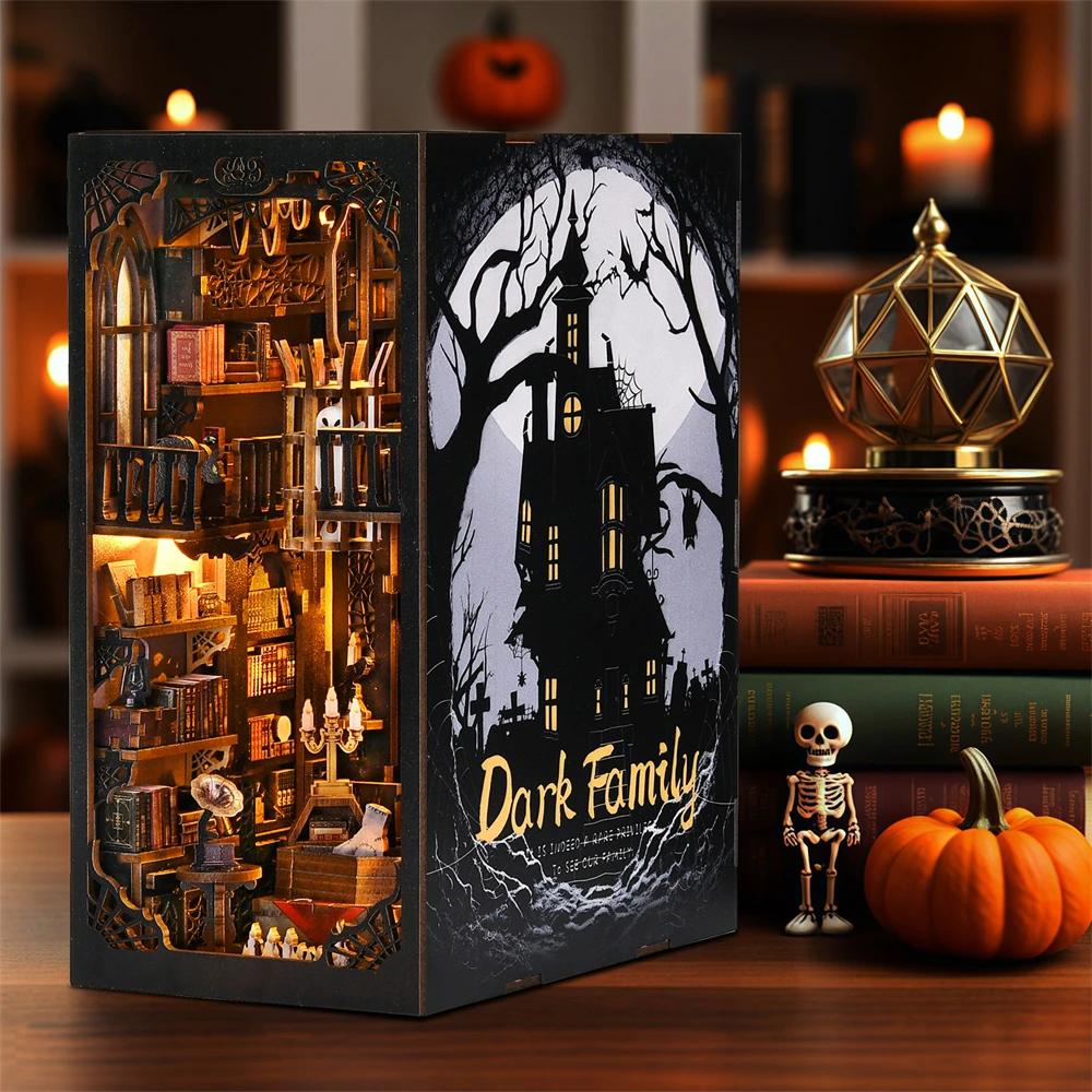 Book Nook Kit The Dark Family 3D Wooden Puzzle DIY Gothic style Home Decoration For Bookshelf Miniature Insert Magic Book - Image 2