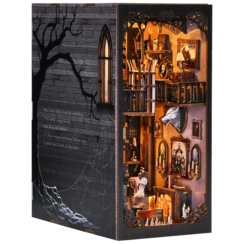 Book Nook Kit The Dark Family 3D Wooden Puzzle DIY Gothic style Home Decoration For Bookshelf Miniature Insert Magic Book - Image 4