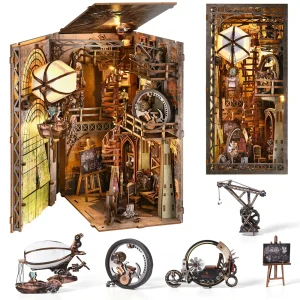 Book Nook Kit Airship Model 3D Wooden Puzzle DIY Home Decoration For Bookshelf Miniature Insert Magic Book House Stand Bookshelf