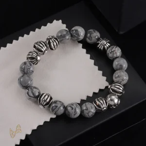 Alternative view of CH Grey Beaded Cross Bracelet - CH0069