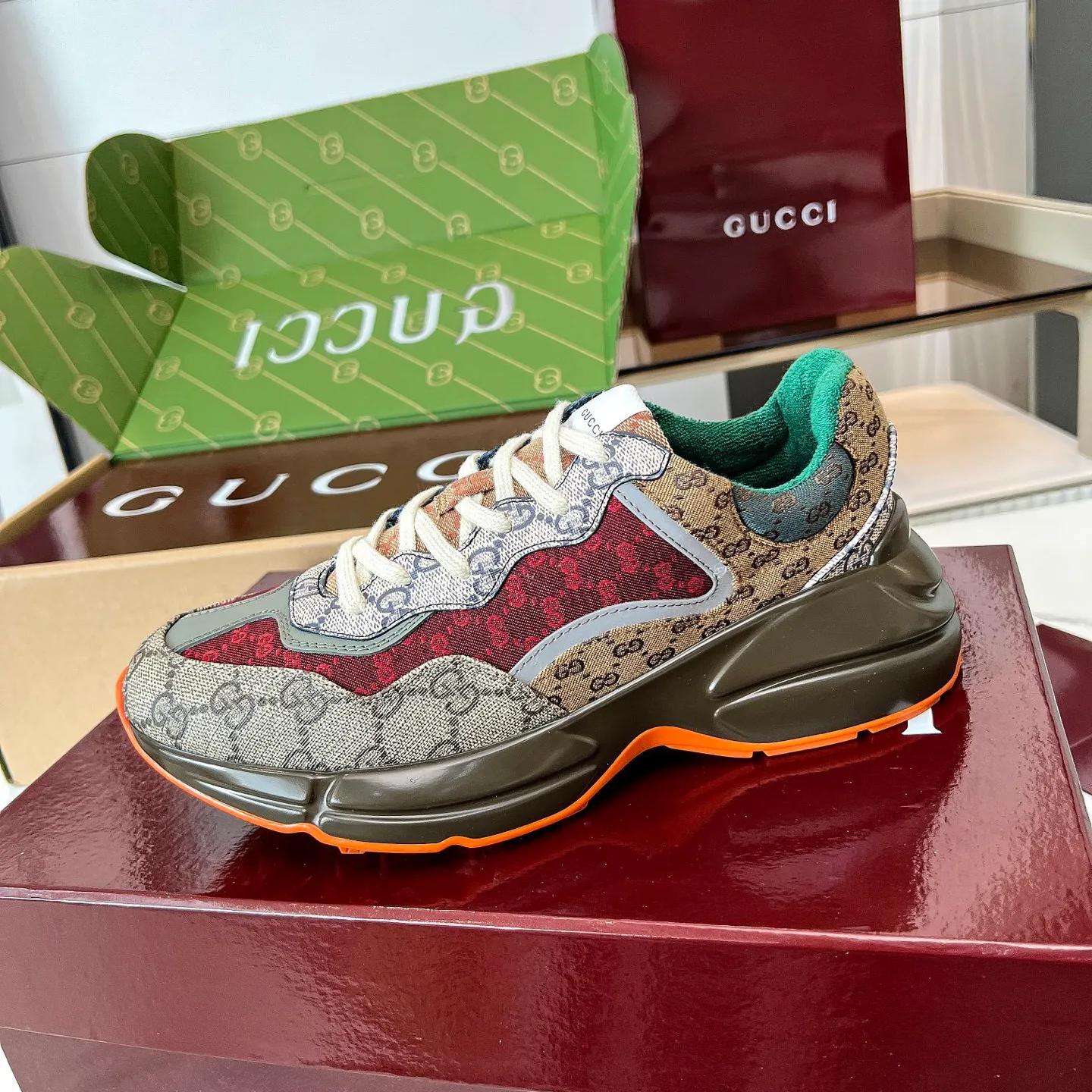 GG Rhyton Canvas 'Beige Brick Red' Shoes Sneakers – nk0004940 - Image 5