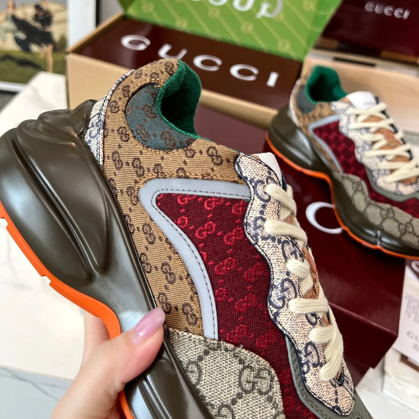 GG Rhyton Canvas 'Beige Brick Red' Shoes Sneakers – nk0004940 - Image 9