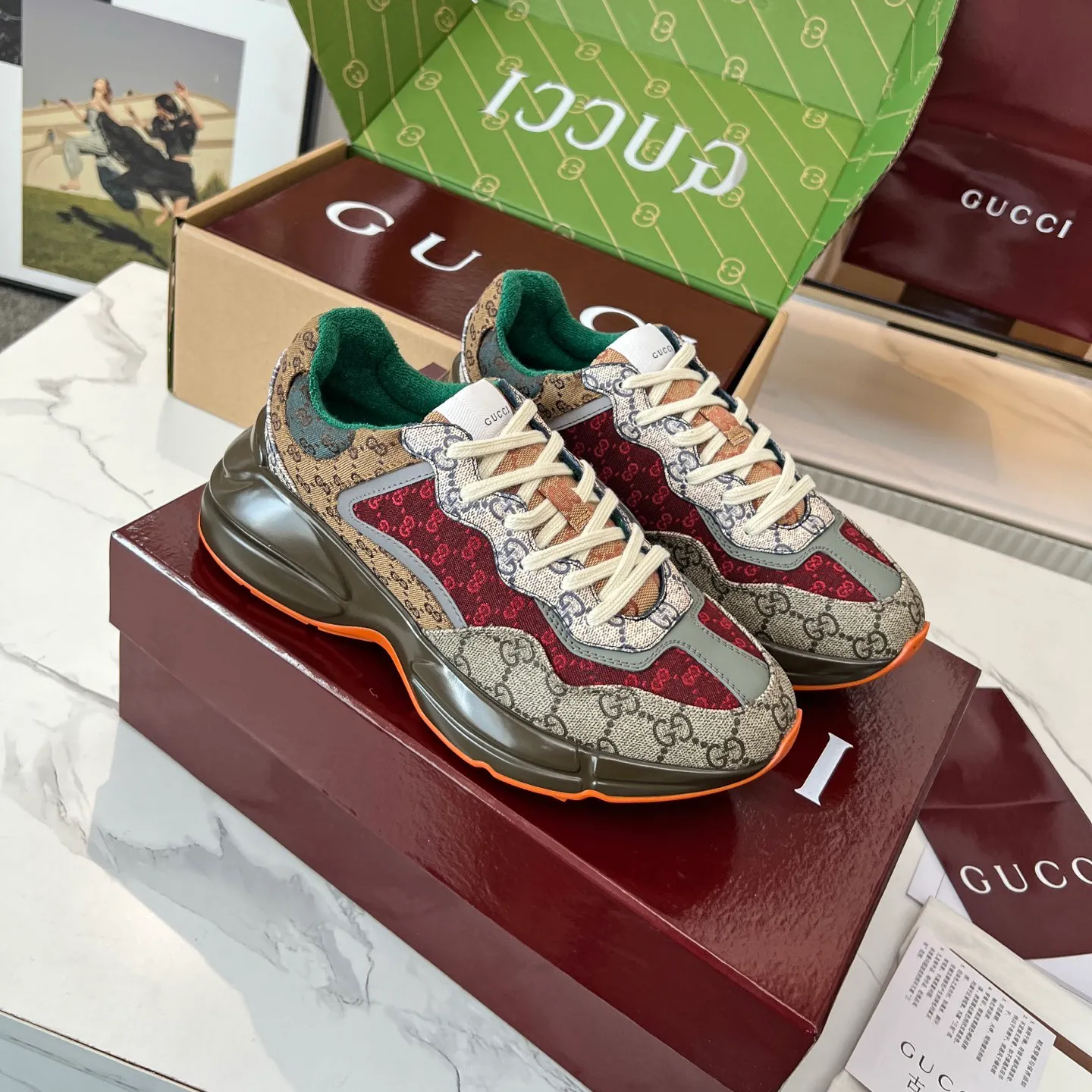 GG Rhyton Canvas 'Beige Brick Red' Shoes Sneakers – nk0004940 - Image 6