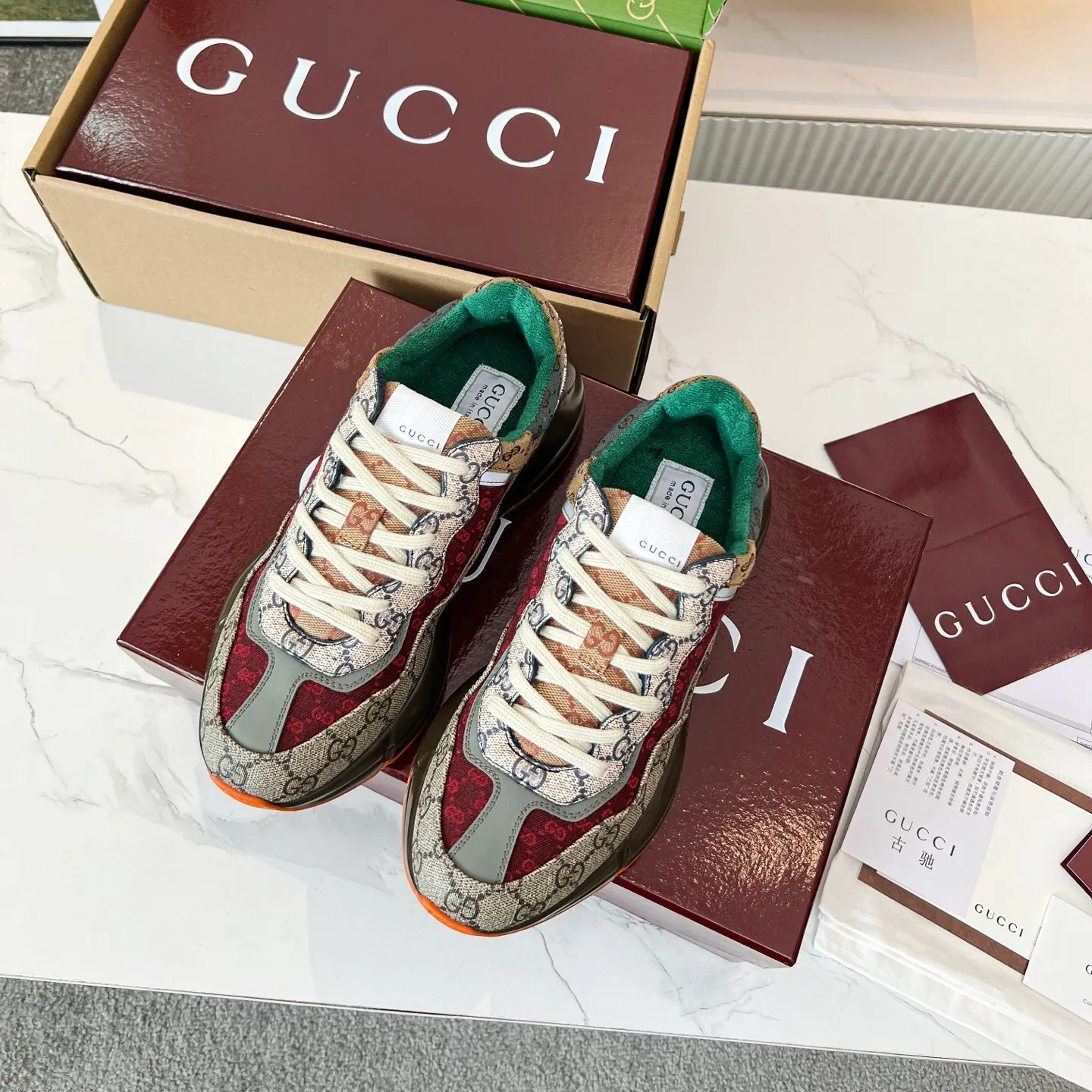 GG Rhyton Canvas 'Beige Brick Red' Shoes Sneakers – nk0004940 - Image 8
