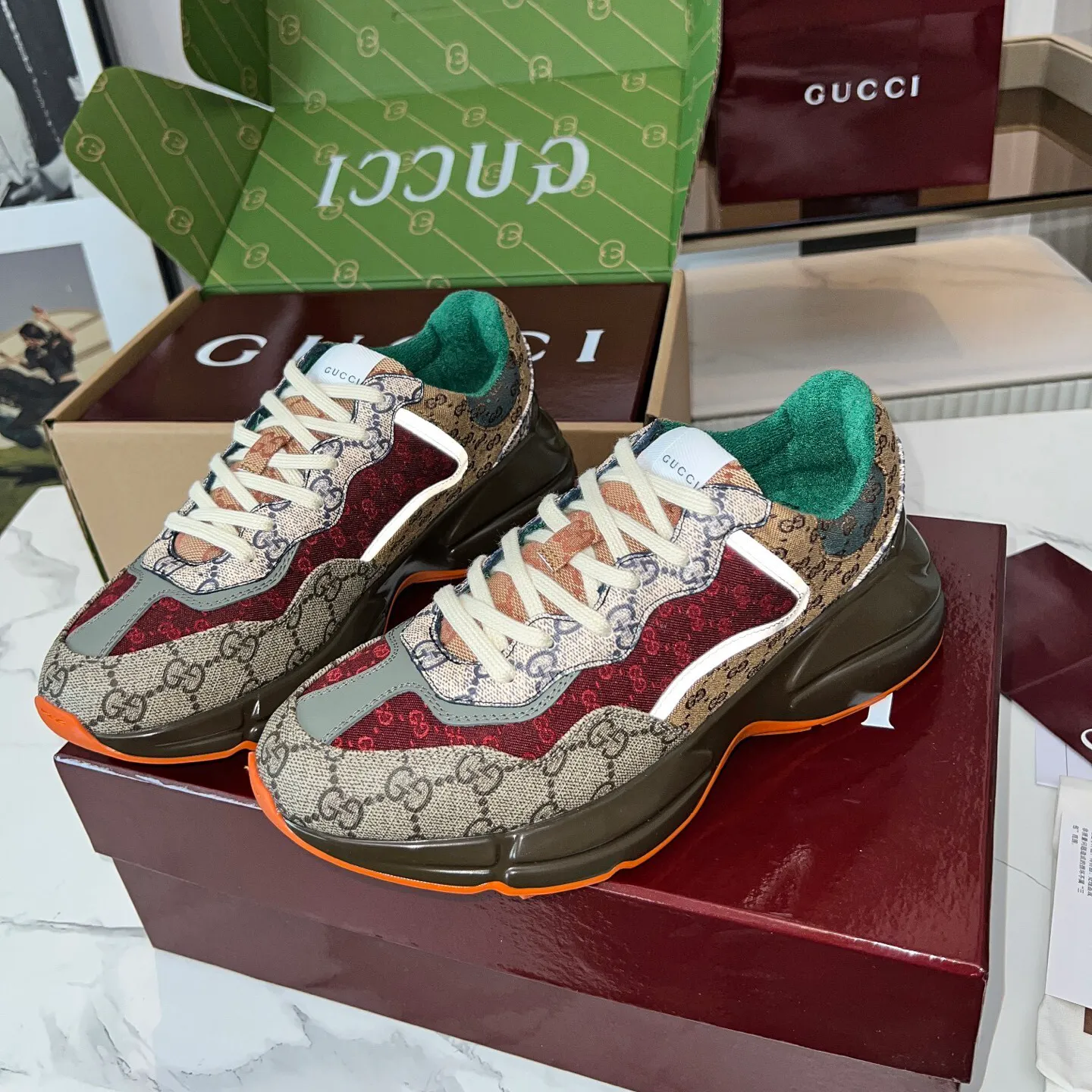 GG Rhyton Canvas 'Beige Brick Red' Shoes Sneakers – nk0004940 - Image 4
