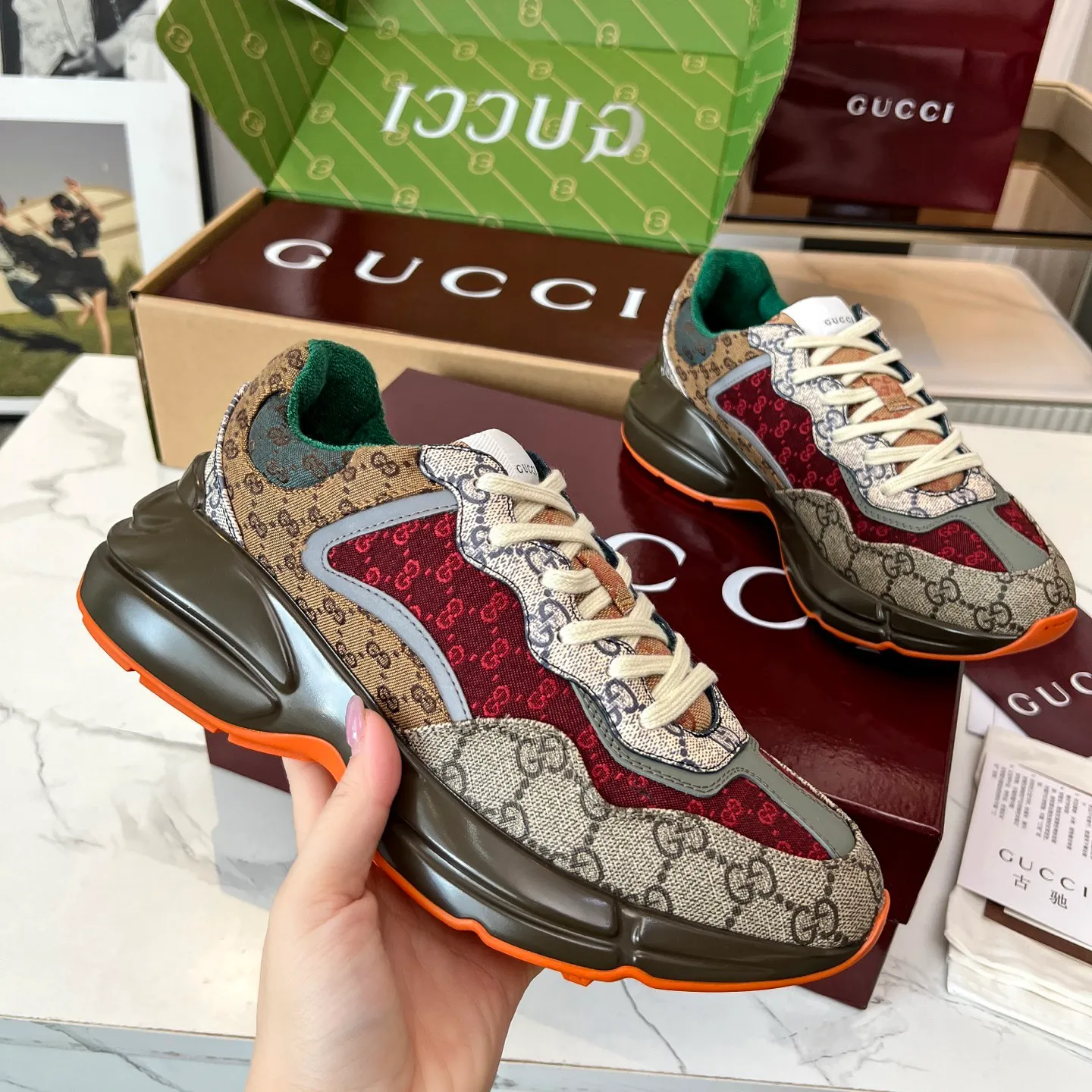 GG Rhyton Canvas 'Beige Brick Red' Shoes Sneakers – nk0004940 - Image 3