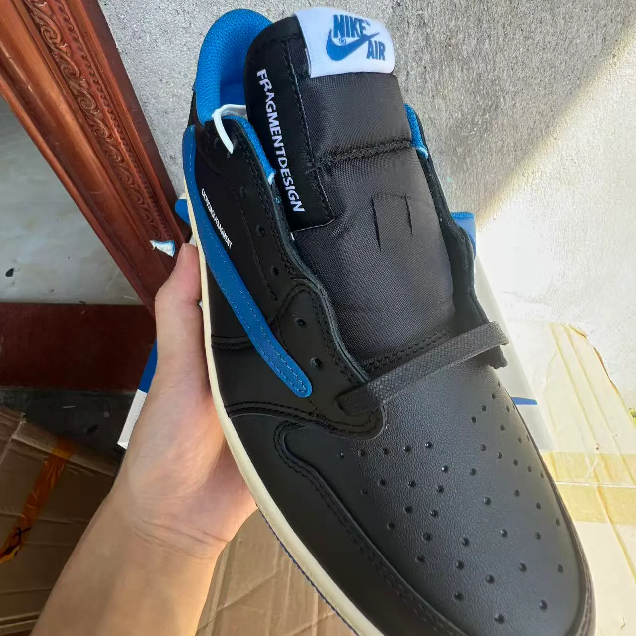Fragment x Travis Scott x AJ 1 Low 3.0 "Black and White Blue" Shoes Sneakers – nk0005308 - Image 4