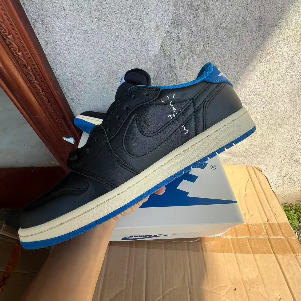 Fragment x Travis Scott x AJ 1 Low 3.0 "Black and White Blue" Shoes Sneakers – nk0005308 - Image 7