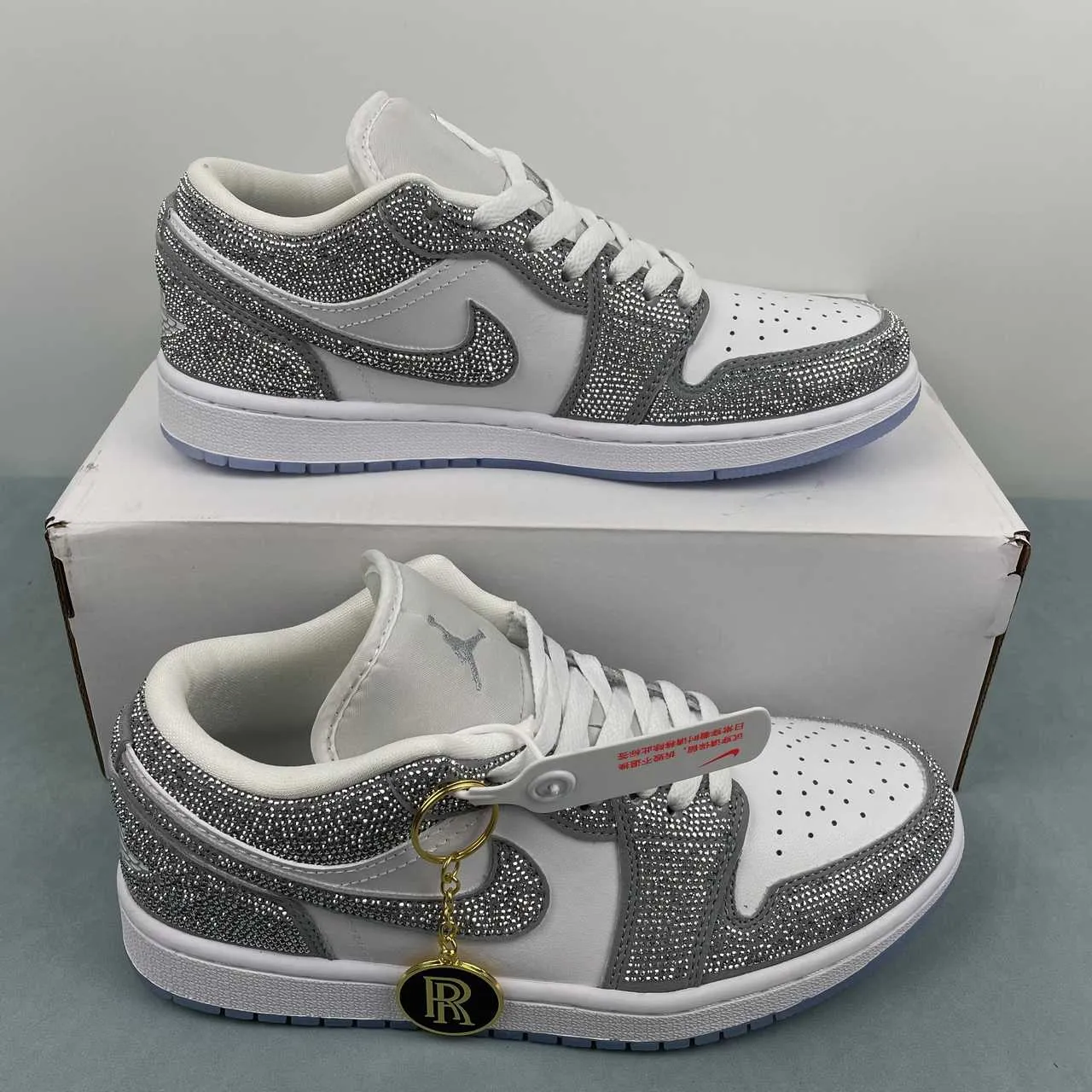 AJ 1 low customized with silver Swarovski crystal Shoes Sneakers – nk0005309 - Image 16