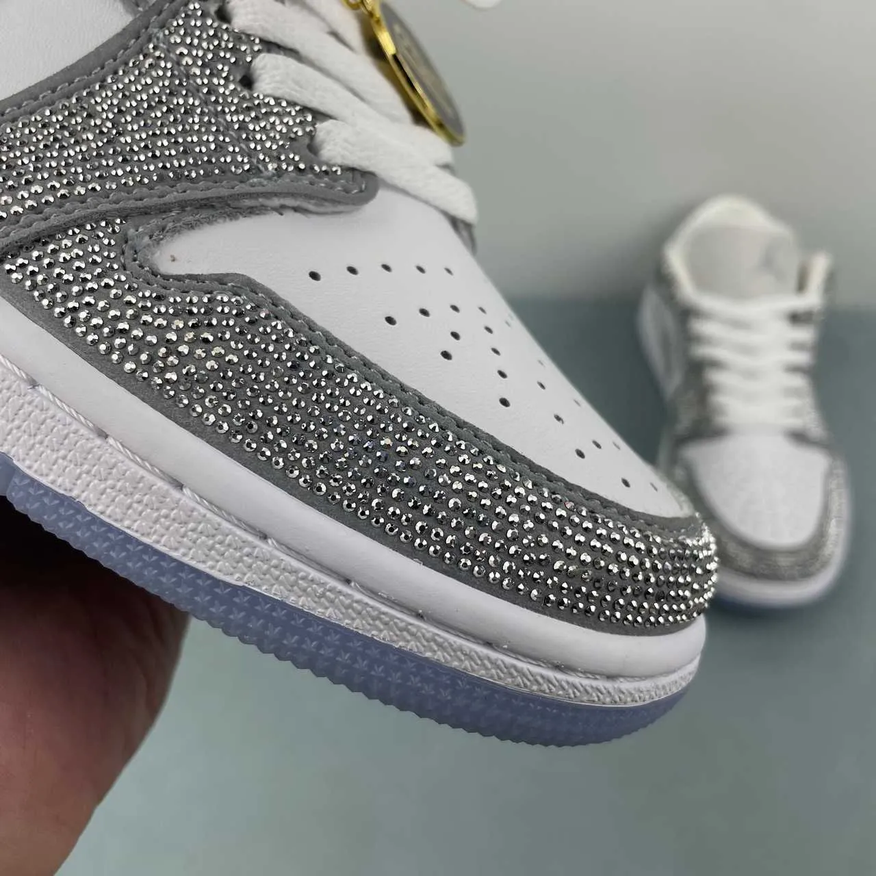 AJ 1 low customized with silver Swarovski crystal Shoes Sneakers – nk0005309 - Image 9