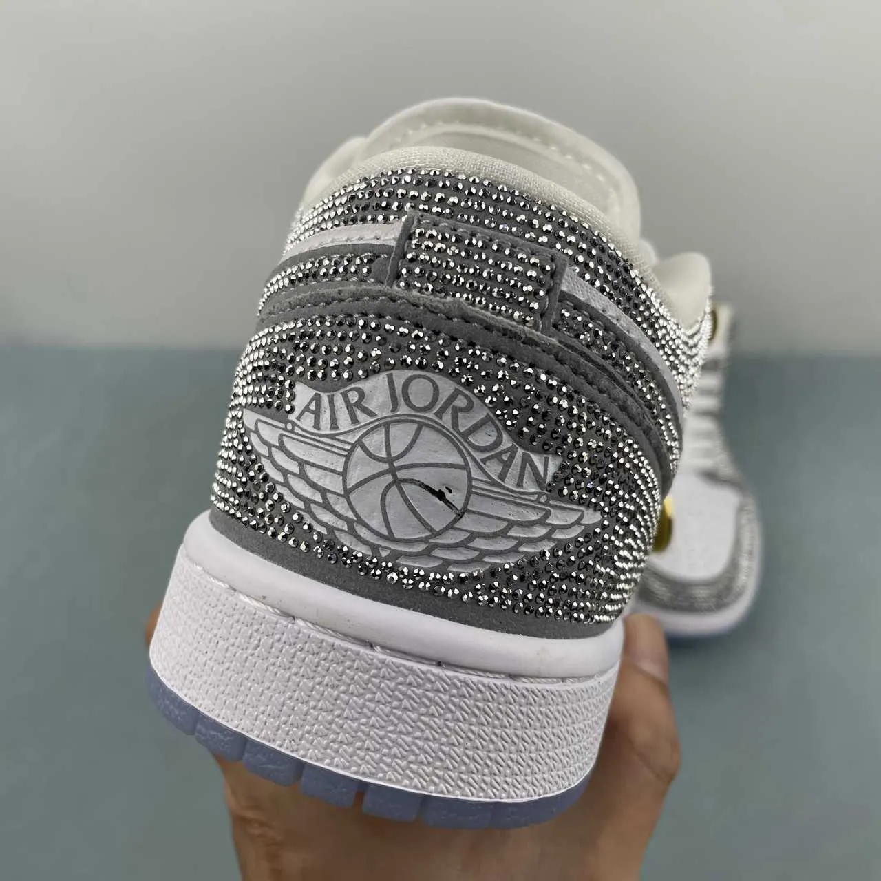 AJ 1 low customized with silver Swarovski crystal Shoes Sneakers – nk0005309 - Image 10