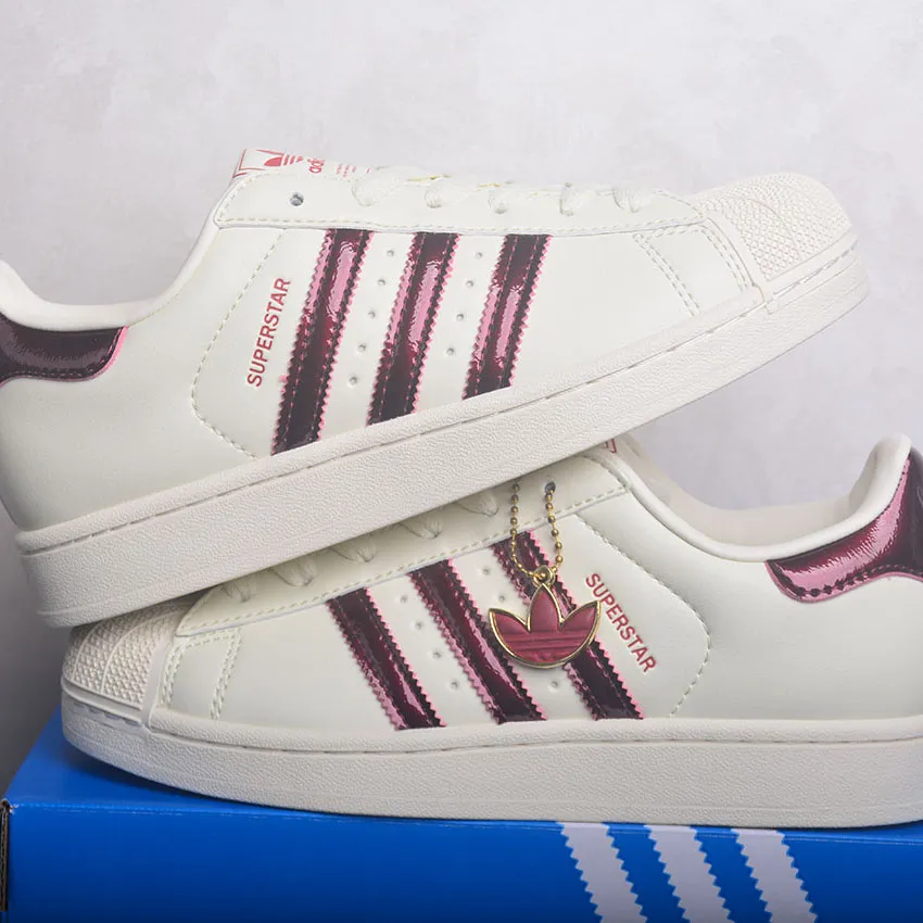 AD Superstar II Off White / Maroon / Gold Metallic Shoes Sneakers - nk0005446 - Image 3