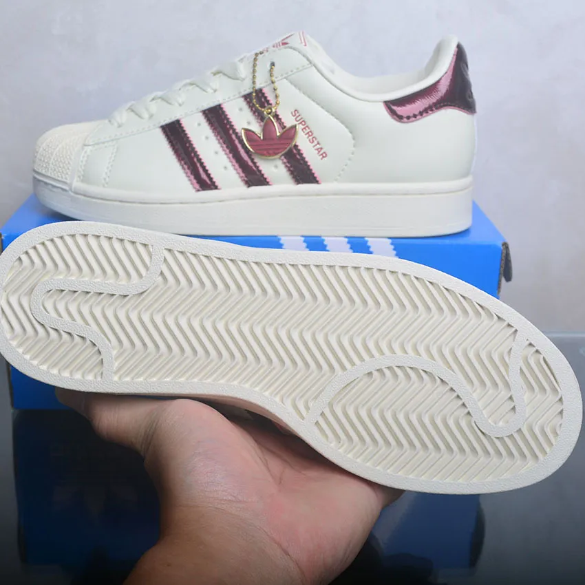 AD Superstar II Off White / Maroon / Gold Metallic Shoes Sneakers - nk0005446 - Image 9