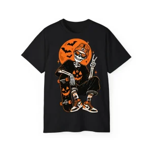 Retro Skater Skeleton Halloween T-Shirt – POD0020